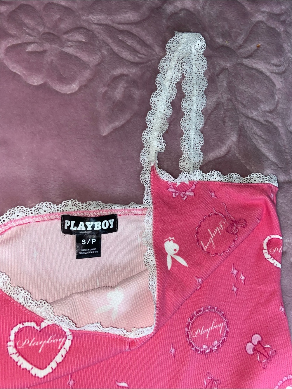 Playboy Lace-Trim Cami Tank Night top Sleepwear - Picture 3 of 4